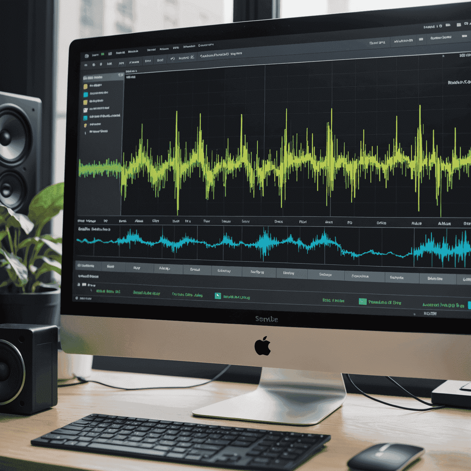 Tela de computador mostrando software de edição de áudio com ondas sonoras